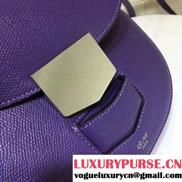 Celine Small Trotteur Shoulder Bag In Gray Grained Calfskin Purple 2017 (1A021-7040709 )