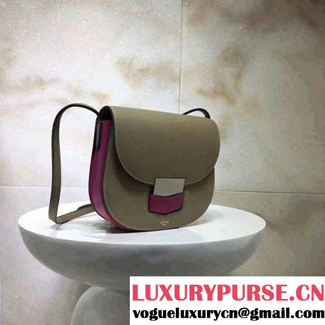 Celine Small Trotteur Shoulder Bag In Natural/Smooth Calfskin Kahki/Rosy 2017 (1A021-7040712 )