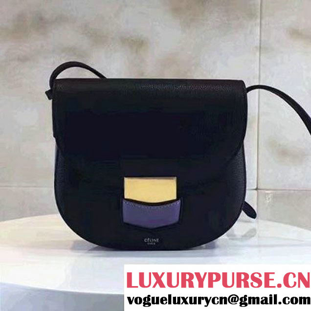 Celine Small Trotteur Shoulder Bag In Natural/Smooth Calfskin Black/Lavender 2017 (1A021-7040713 )