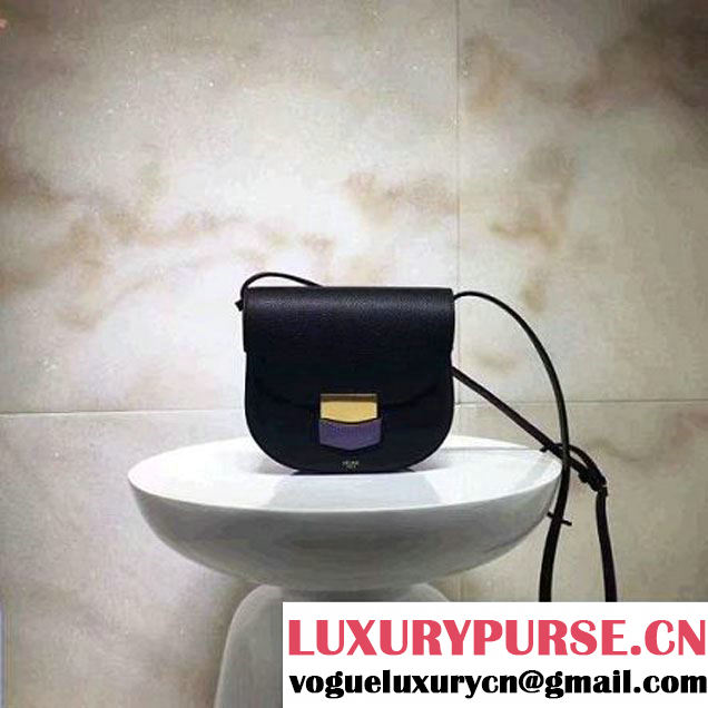 Celine Small Trotteur Shoulder Bag In Natural/Smooth Calfskin Black/Lavender 2017 (1A021-7040713 )