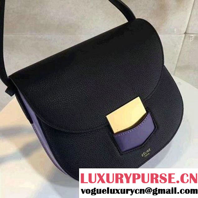 Celine Small Trotteur Shoulder Bag In Natural/Smooth Calfskin Black/Lavender 2017 (1A021-7040713 )