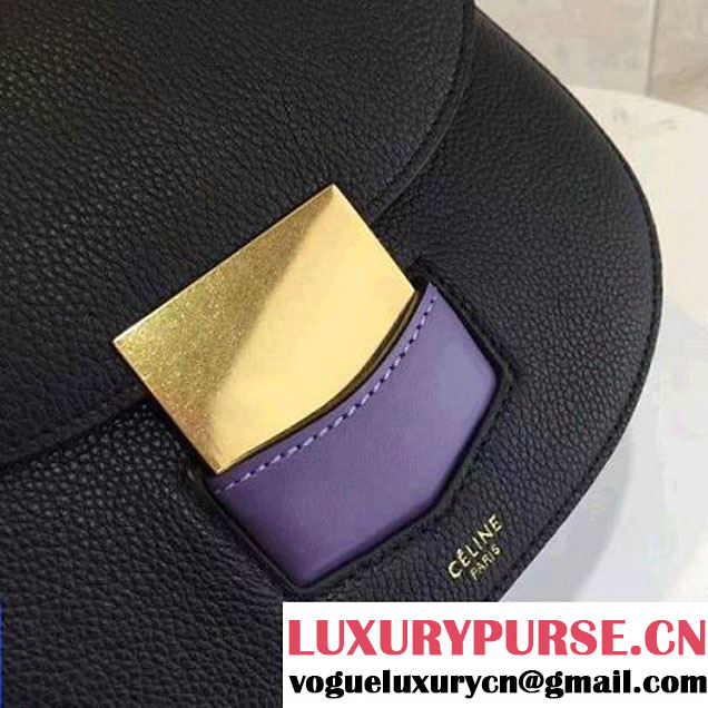 Celine Small Trotteur Shoulder Bag In Natural/Smooth Calfskin Black/Lavender 2017 (1A021-7040713 )