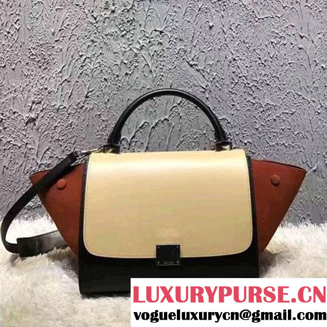 Celine Small Trapezre Tricolor Bag In Smooth Calfskin & Suede Leather Beige/Black/Cinnamon 2017 (OZZ-7041220 )