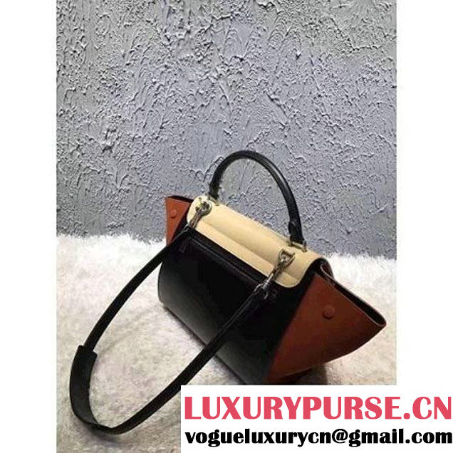 Celine Small Trapezre Tricolor Bag In Smooth Calfskin & Suede Leather Beige/Black/Cinnamon 2017 (OZZ-7041220 )