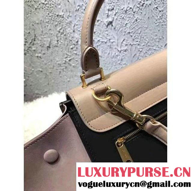 Celine Small Trapezre Tricolor Bag In Calfskin & Suede Leather Beige/Black/Pink 2017 (OZZ-7041223 )