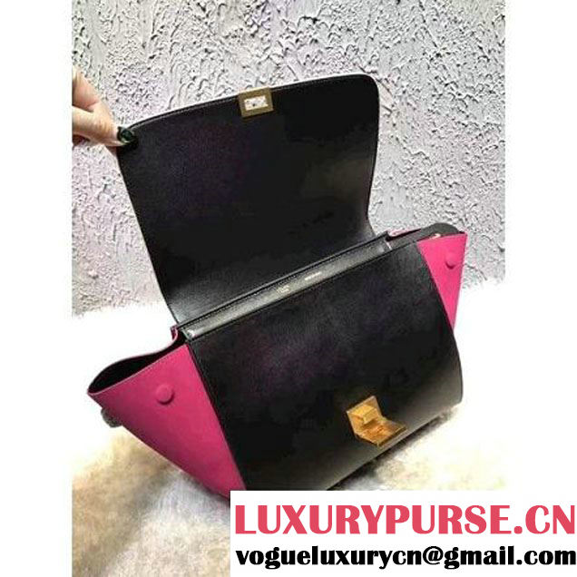 Celine Small Trapezre Tricolor Bag In Grainy Calfskin & Suede Leather White/Black/Rosy 2017 (OZZ-7041224 )