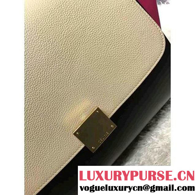Celine Small Trapezre Tricolor Bag In Grainy Calfskin & Suede Leather White/Black/Rosy 2017 (OZZ-7041224 )