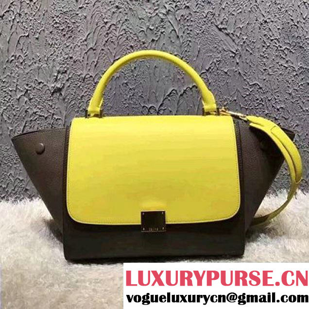 Celine Small Trapezre Tricolor Bag In Grainy & Smooth Calfskin Yellow/Brown 2017 (OZZ-7041225 )