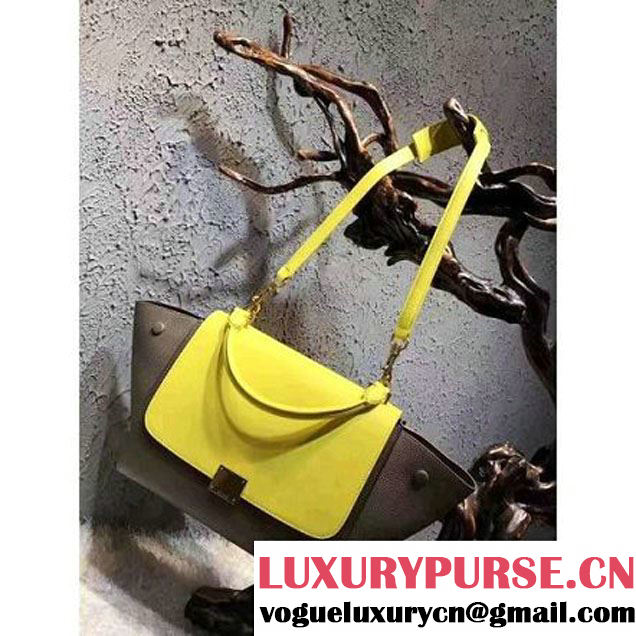 Celine Small Trapezre Tricolor Bag In Grainy & Smooth Calfskin Yellow/Brown 2017 (OZZ-7041225 )