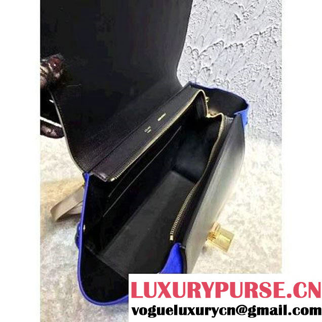 Celine Small Trapezre Tricolor Bag In Grainy Calfskin & Suede Leather Beige/Black/Royal Blue 2017 (OZZ-7041227 )