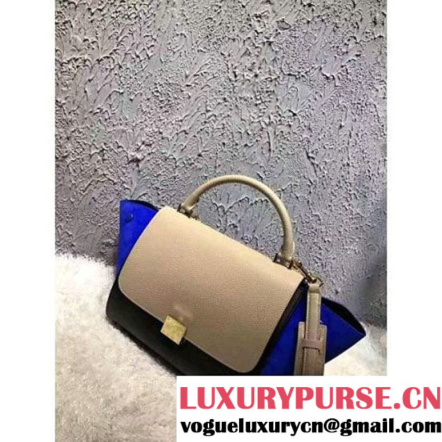 Celine Small Trapezre Tricolor Bag In Grainy Calfskin & Suede Leather Beige/Black/Royal Blue 2017 (OZZ-7041227 )
