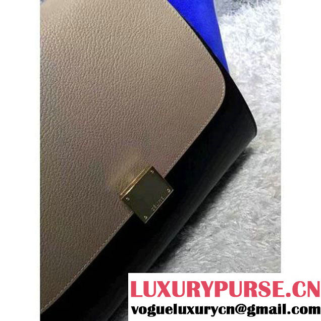 Celine Small Trapezre Tricolor Bag In Grainy Calfskin & Suede Leather Beige/Black/Royal Blue 2017 (OZZ-7041227 )