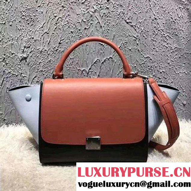 Celine Small Trapezre Tricolor Bag In Smooth Calfskin Leather Orange/Black/Ciel 2017 (OZZ-7041228 )