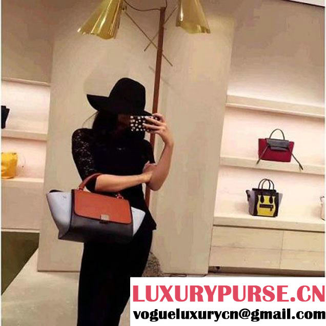 Celine Small Trapezre Tricolor Bag In Smooth Calfskin Leather Orange/Black/Ciel 2017 (OZZ-7041228 )