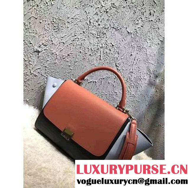 Celine Small Trapezre Tricolor Bag In Smooth Calfskin Leather Orange/Black/Ciel 2017 (OZZ-7041228 )