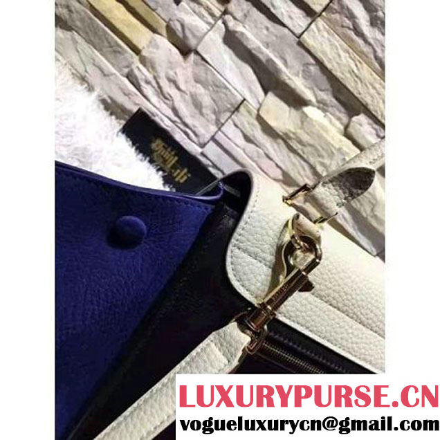 Celine Small Trapezre Tricolor Bag In Grainy Calfskin & Suede Leather White/Black/Blue 2017 (OZZ-7041229 )