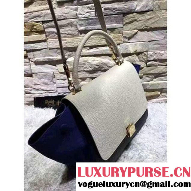 Celine Small Trapezre Tricolor Bag In Grainy Calfskin & Suede Leather White/Black/Blue 2017 (OZZ-7041229 )