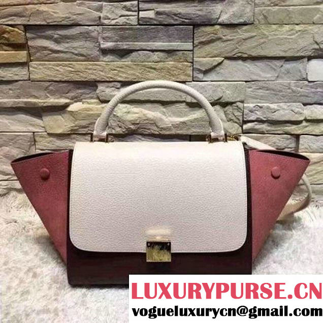 Celine Small Trapezre Tricolor Bag In Grainy & Smooth Calfskin White/Burgundy/Fuchsia 2017 (OZZ-7041230 )