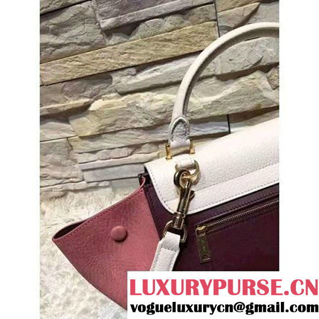Celine Small Trapezre Tricolor Bag In Grainy & Smooth Calfskin White/Burgundy/Fuchsia 2017 (OZZ-7041230 )