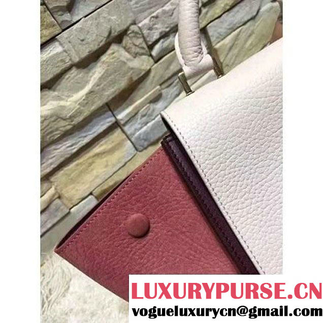 Celine Small Trapezre Tricolor Bag In Grainy & Smooth Calfskin White/Burgundy/Fuchsia 2017 (OZZ-7041230 )