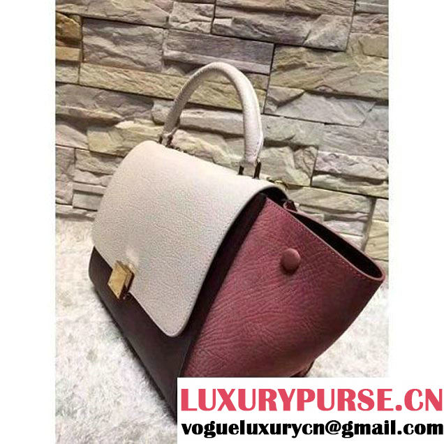 Celine Small Trapezre Tricolor Bag In Grainy & Smooth Calfskin White/Burgundy/Fuchsia 2017 (OZZ-7041230 )