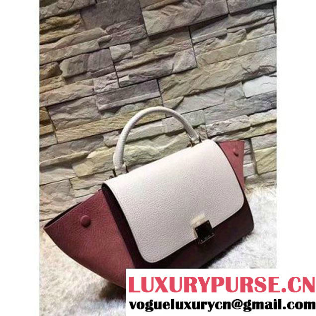 Celine Small Trapezre Tricolor Bag In Grainy & Smooth Calfskin White/Burgundy/Fuchsia 2017 (OZZ-7041230 )
