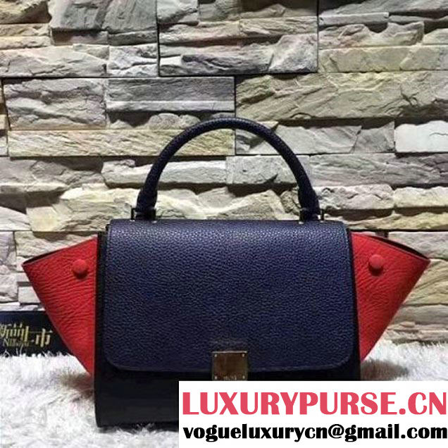 Celine Small Trapezre Tricolor Bag In Grainy & Smooth Leather Blue/Black/Red 2017 (OZZ-7041231 )