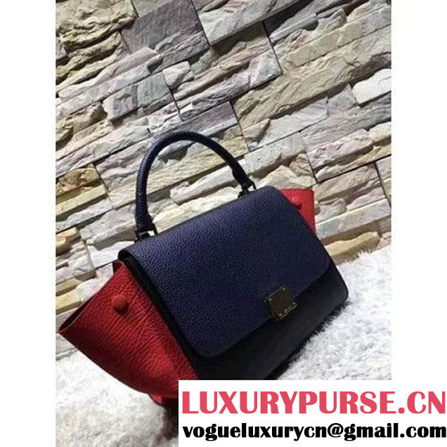 Celine Small Trapezre Tricolor Bag In Grainy & Smooth Leather Blue/Black/Red 2017 (OZZ-7041231 )