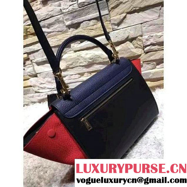 Celine Small Trapezre Tricolor Bag In Grainy & Smooth Leather Blue/Black/Red 2017 (OZZ-7041231 )