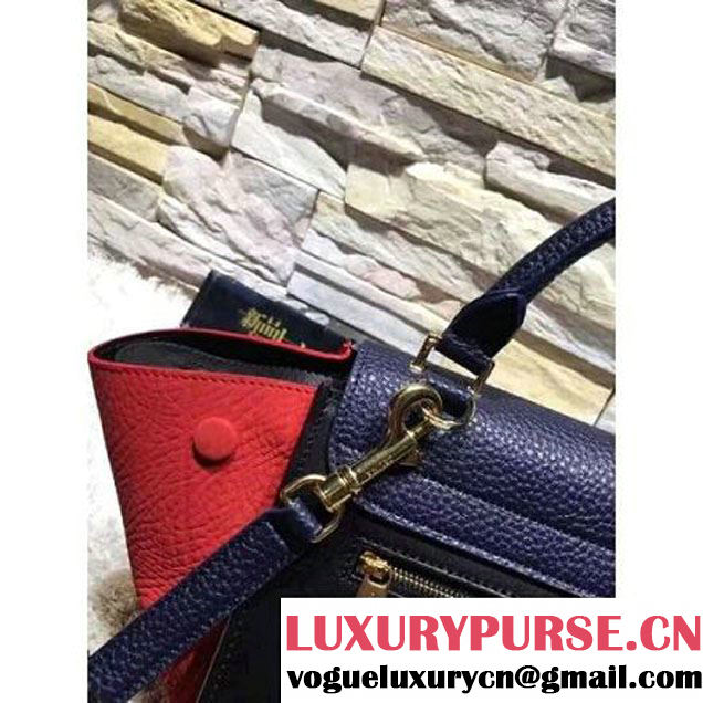 Celine Small Trapezre Tricolor Bag In Grainy & Smooth Leather Blue/Black/Red 2017 (OZZ-7041231 )
