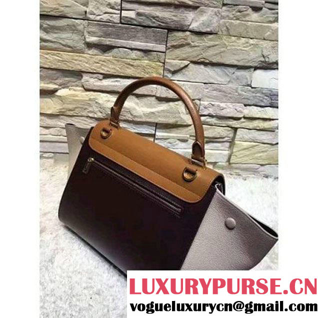 Celine Small Trapezre Tricolor Bag In Smooth & Grainy Leather Brown/Burgundy/Gray 2017 (OZZ-7041232 )