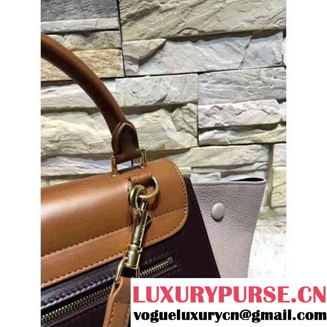 Celine Small Trapezre Tricolor Bag In Smooth & Grainy Leather Brown/Burgundy/Gray 2017 (OZZ-7041232 )