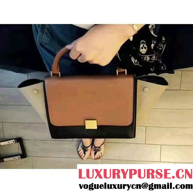 Celine Small Trapezre Tricolor Bag In Smooth & Grainy Leather Brown/Burgundy/Gray 2017 (OZZ-7041232 )