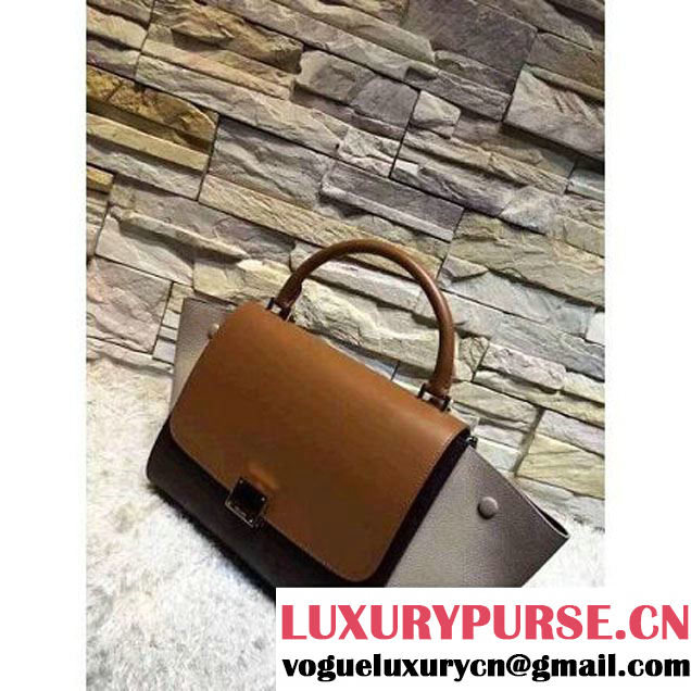 Celine Small Trapezre Tricolor Bag In Smooth & Grainy Leather Brown/Burgundy/Gray 2017 (OZZ-7041232 )