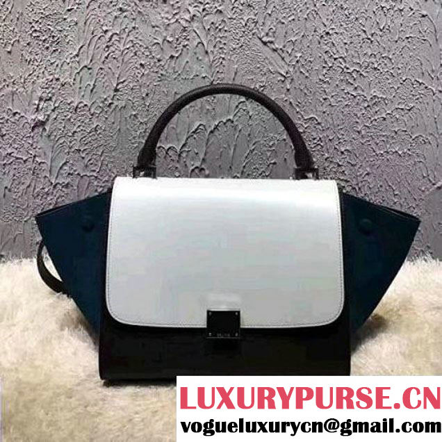 Celine Small Trapezre Tricolor Bag In Smooth Calfskin & Suede Leather White/Black/Paon 2017 (OZZ-7041234 )