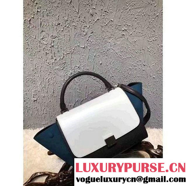 Celine Small Trapezre Tricolor Bag In Smooth Calfskin & Suede Leather White/Black/Paon 2017 (OZZ-7041234 )