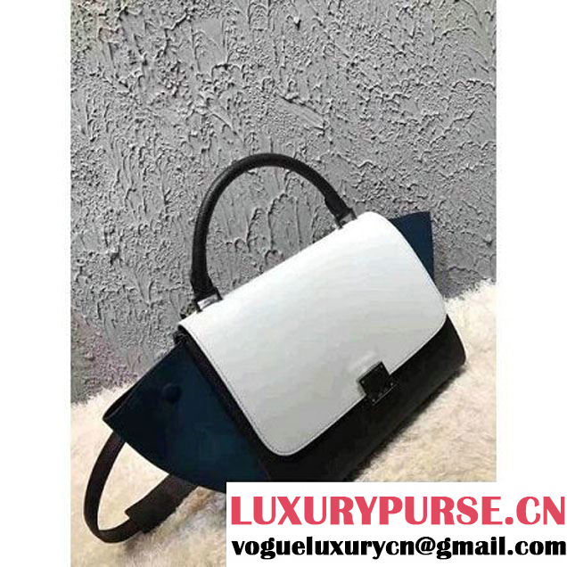 Celine Small Trapezre Tricolor Bag In Smooth Calfskin & Suede Leather White/Black/Paon 2017 (OZZ-7041234 )
