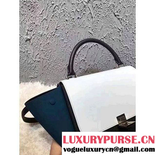 Celine Small Trapezre Tricolor Bag In Smooth Calfskin & Suede Leather White/Black/Paon 2017 (OZZ-7041234 )