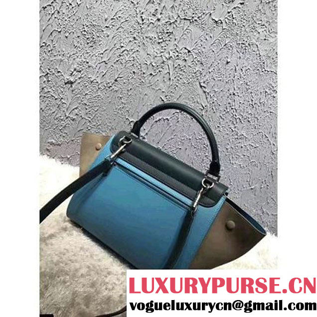 Celine Small Trapezre Tricolor Bag In Smooth Calfskin & Suede Leather Green/Blue/Gray 2017 (OZZ-7041235 )
