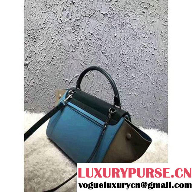 Celine Small Trapezre Tricolor Bag In Smooth Calfskin & Suede Leather Green/Blue/Gray 2017 (OZZ-7041235 )