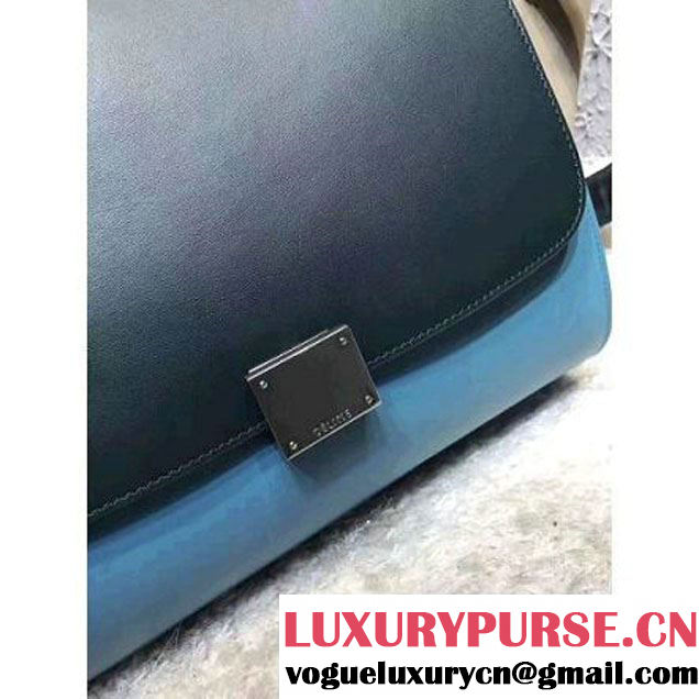 Celine Small Trapezre Tricolor Bag In Smooth Calfskin & Suede Leather Green/Blue/Gray 2017 (OZZ-7041235 )