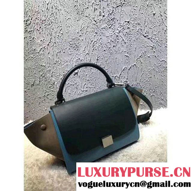Celine Small Trapezre Tricolor Bag In Smooth Calfskin & Suede Leather Green/Blue/Gray 2017 (OZZ-7041235 )