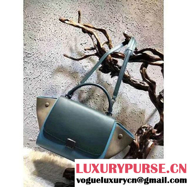 Celine Small Trapezre Tricolor Bag In Smooth Calfskin & Suede Leather Green/Blue/Gray 2017 (OZZ-7041235 )