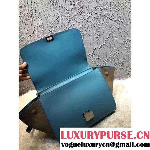 Celine Small Trapezre Tricolor Bag In Smooth Calfskin & Suede Leather Green/Blue/Gray 2017 (OZZ-7041235 )