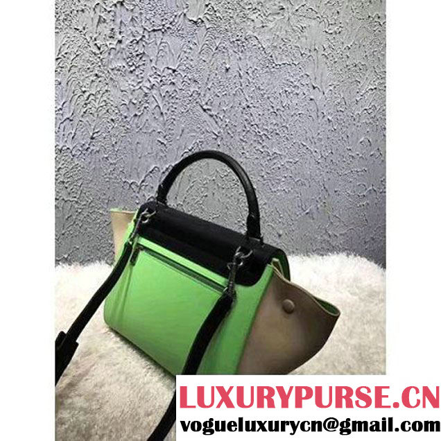 Celine Small Trapezre Tricolor Bag In Smooth Calfskin & Suede Leather Black/Green/Beige 2017 (OZZ-7041236 )