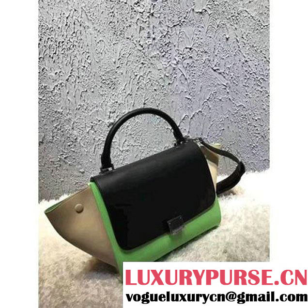 Celine Small Trapezre Tricolor Bag In Smooth Calfskin & Suede Leather Black/Green/Beige 2017 (OZZ-7041236 )