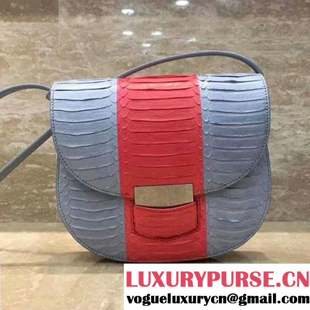 Celine Small Trotteur Shoulder Bag In Cloud/Poppy Snake Leather 2017 (1A021-7050331 )