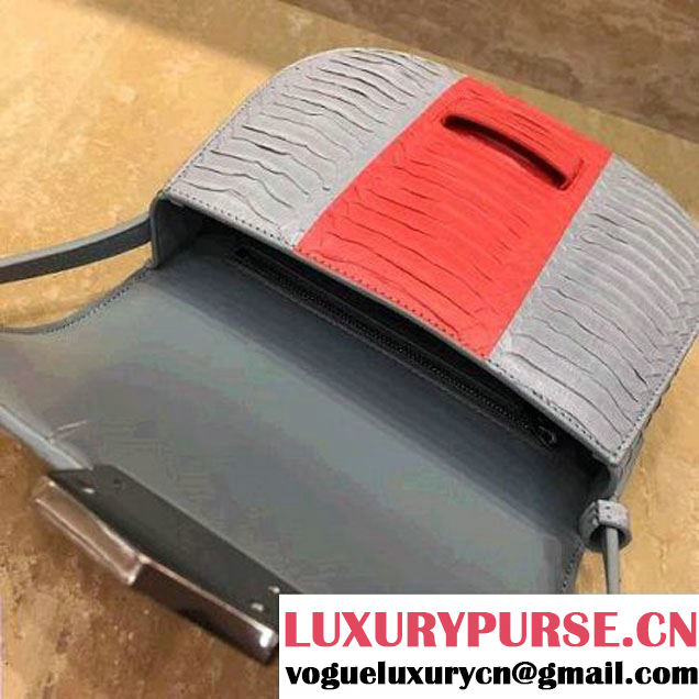 Celine Small Trotteur Shoulder Bag In Cloud/Poppy Snake Leather 2017 (1A021-7050331 )