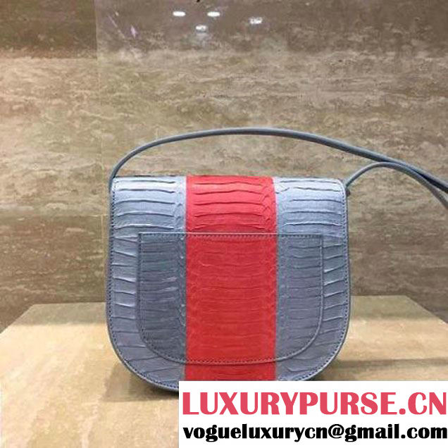 Celine Small Trotteur Shoulder Bag In Cloud/Poppy Snake Leather 2017 (1A021-7050331 )