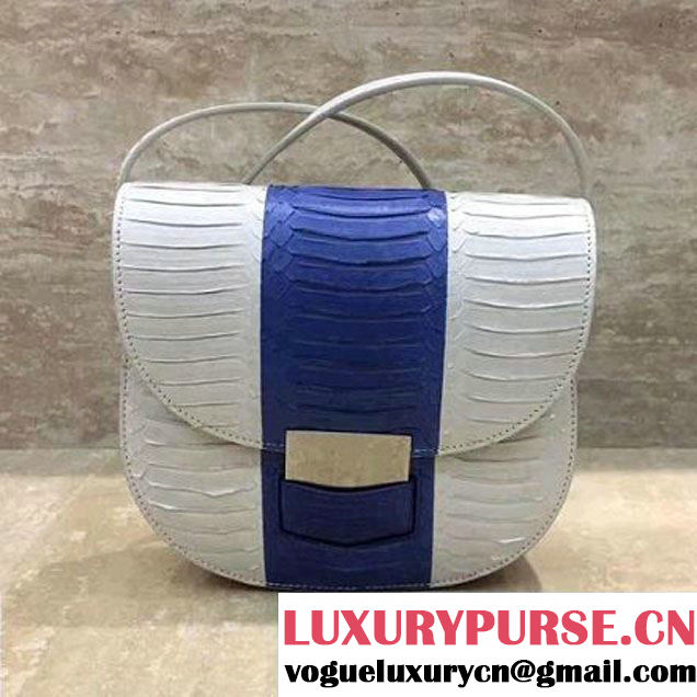 Celine Small Trotteur Shoulder Bag In White/Blue Snake Leather 2017 (1A021-7050332 )